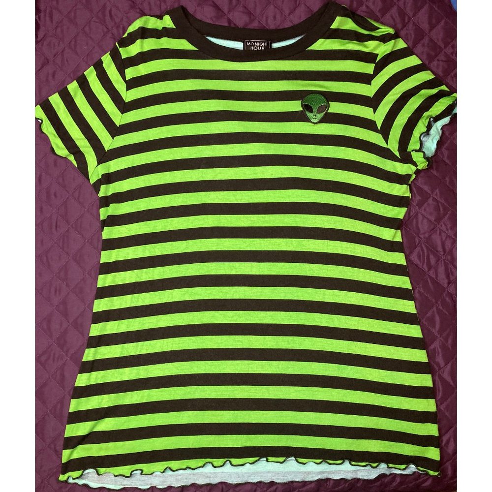 NEW Alien Green & Black Striped Womens Tee 2XL